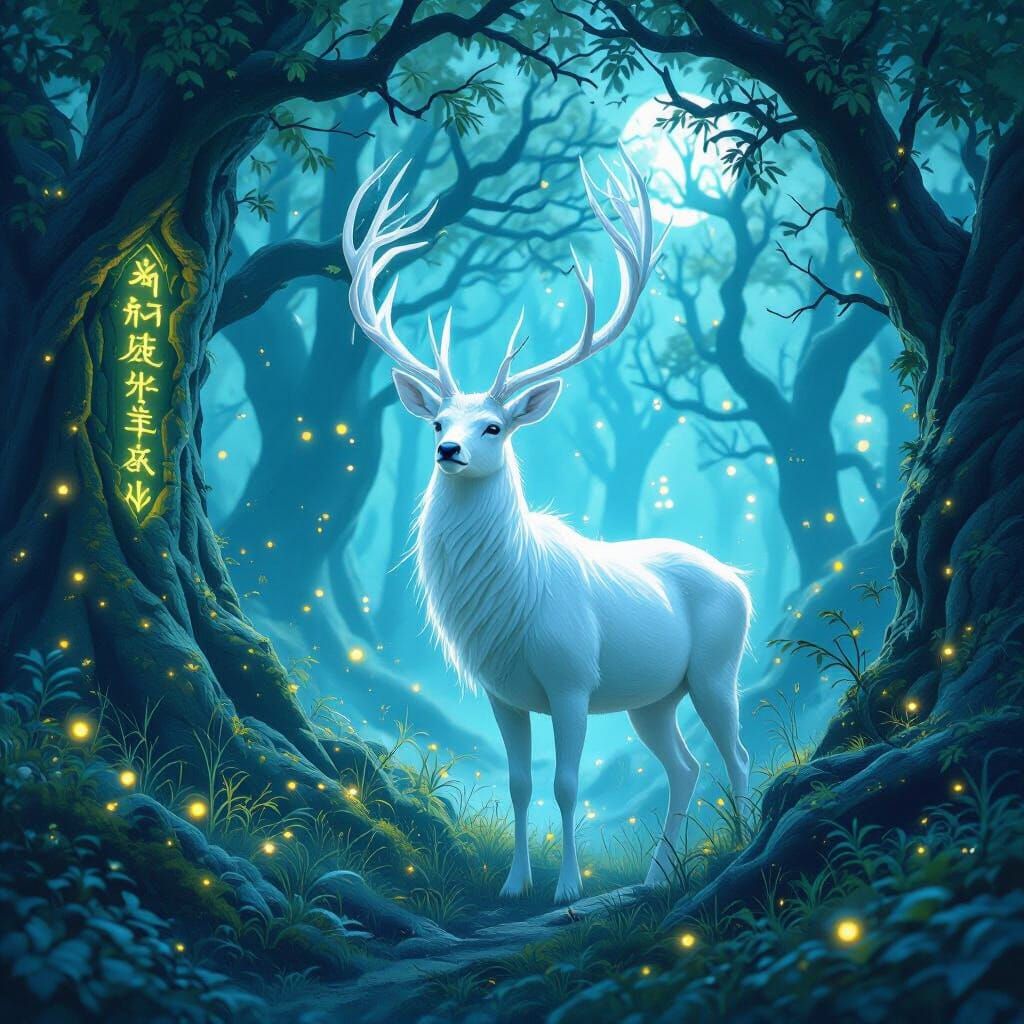 Enchanted Forest: Majestic Deer in Dreamy Moonlight