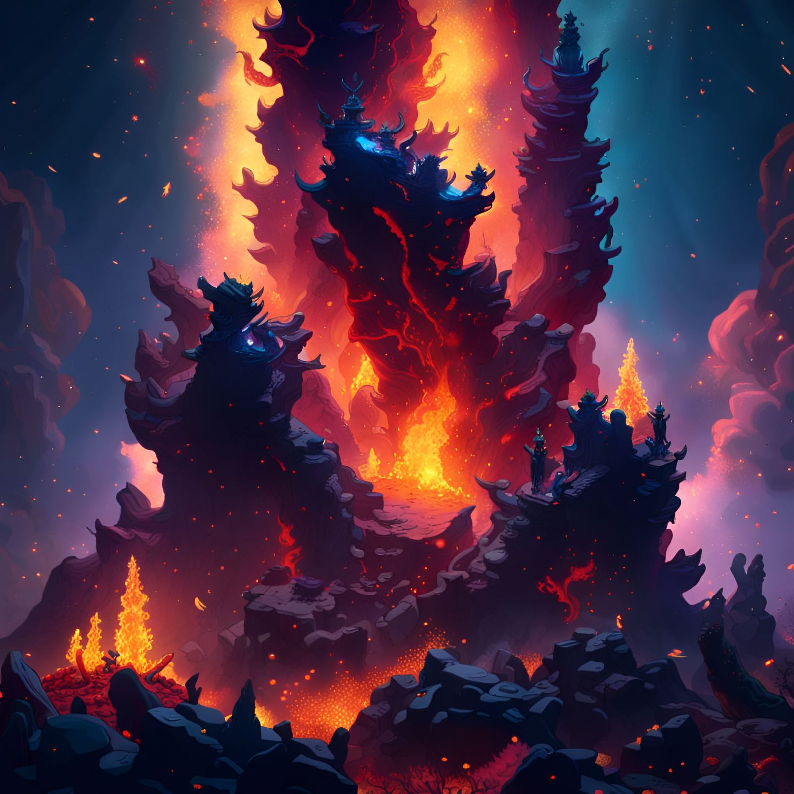 Pillars of Creation Rising from Bonfire