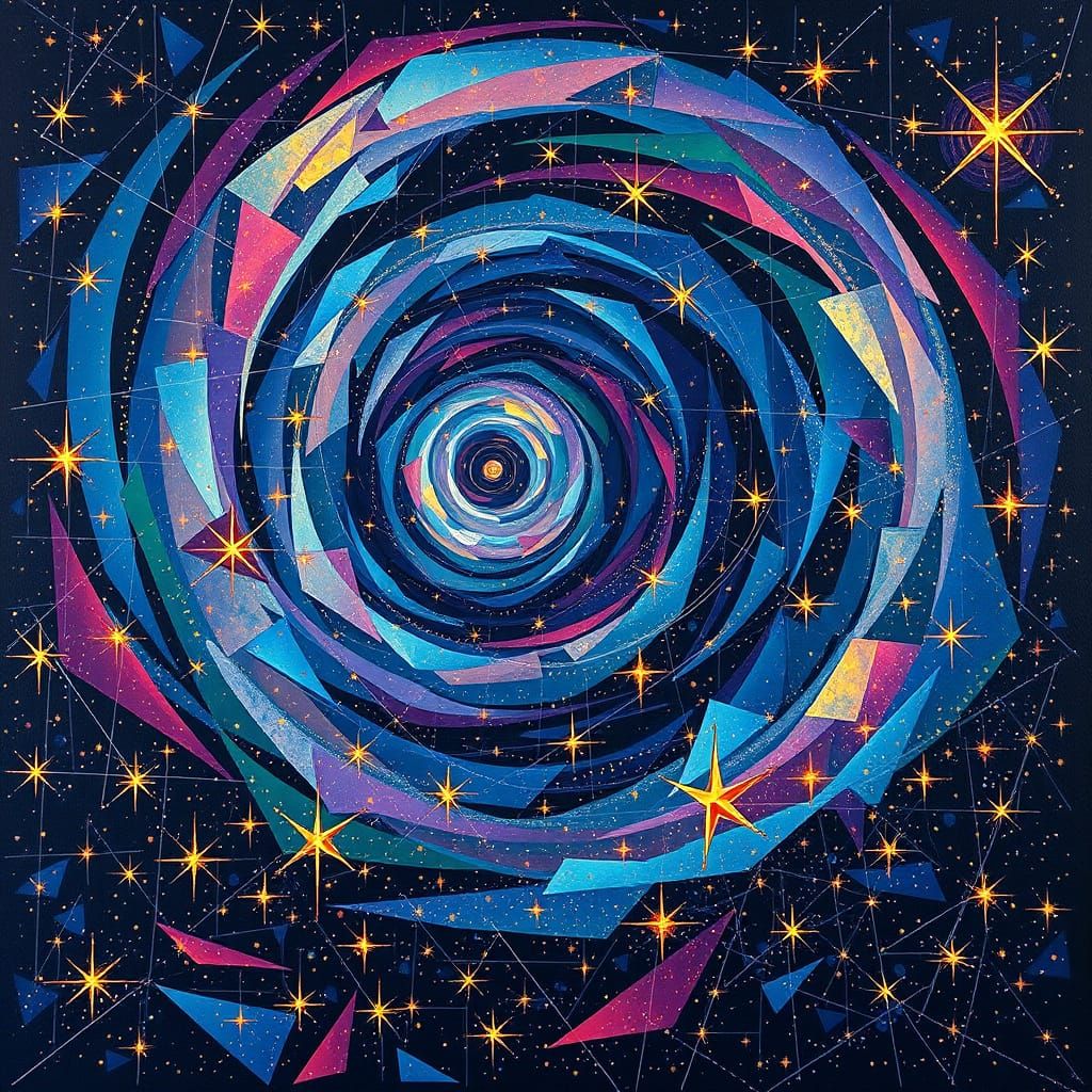 Abstract Cubist Starry Night Sky Dreamscape