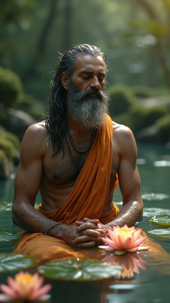 Ancient Indian Sage in Hyperrealistic 3D Cinematic Style