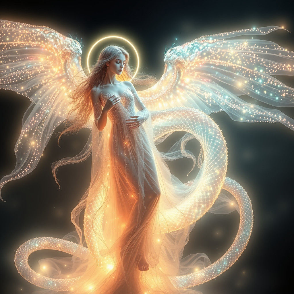 Ethereal Goddess Entwined by Luminous Serpent