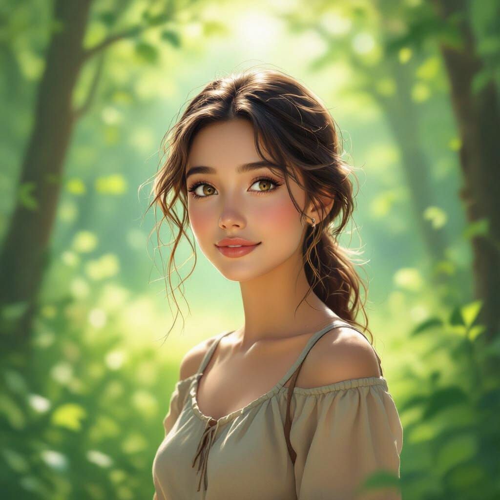 Enchanting Forest Portrait in Luminous Painterly Style