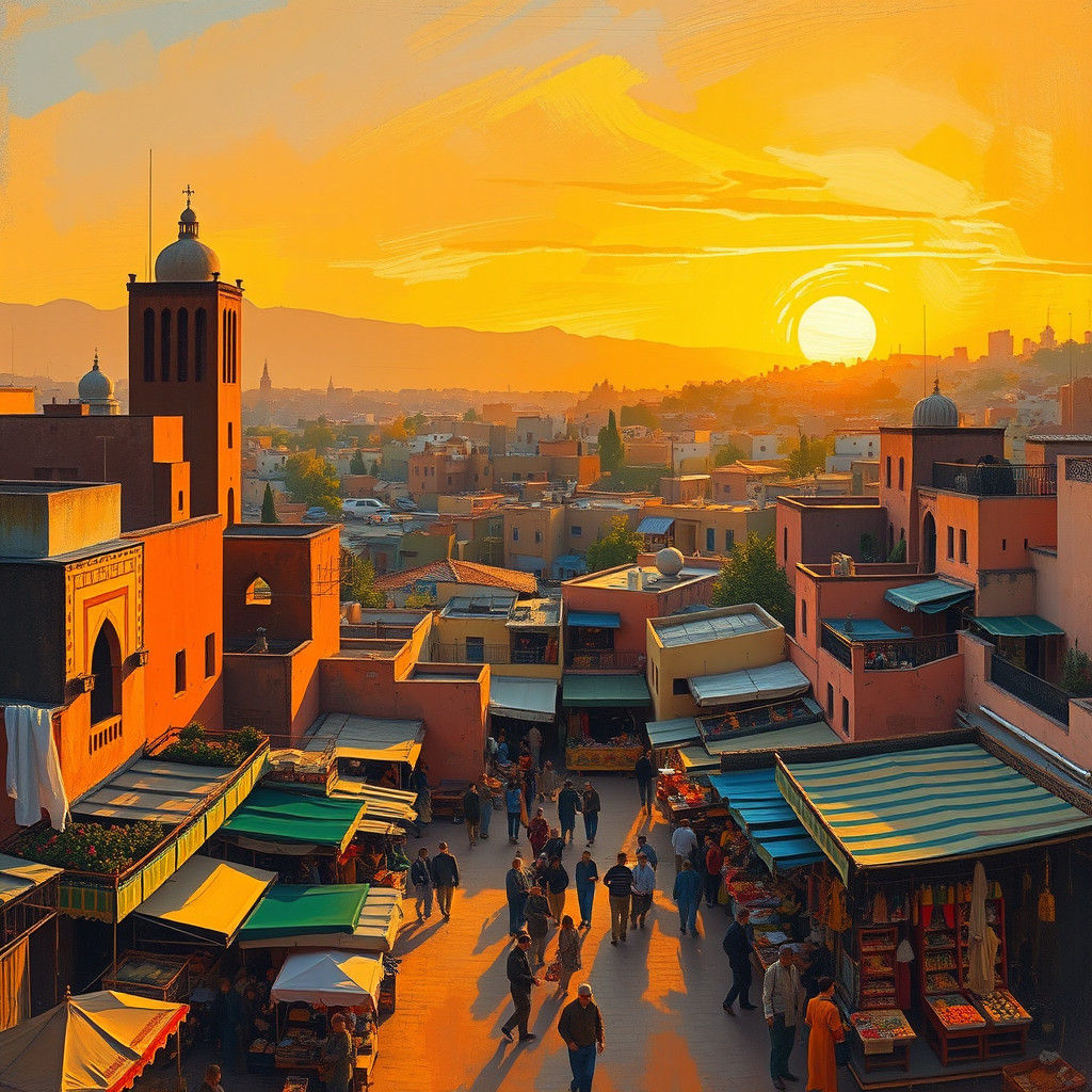 Marrakech Cityscape at Dusk Inspired by Rousseau