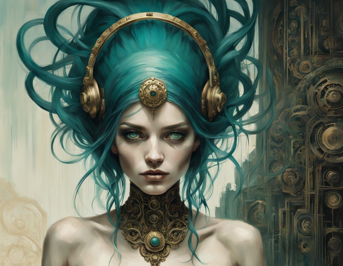 Hyper-Realistic Digital Portrait in Metallic Gold and Dark T...