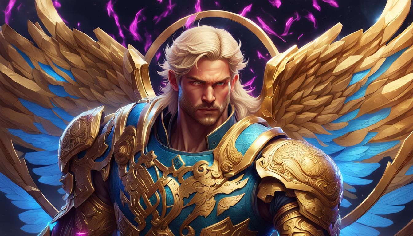 Angel Uriel in Golden Armor: Hyperrealistic Illustration