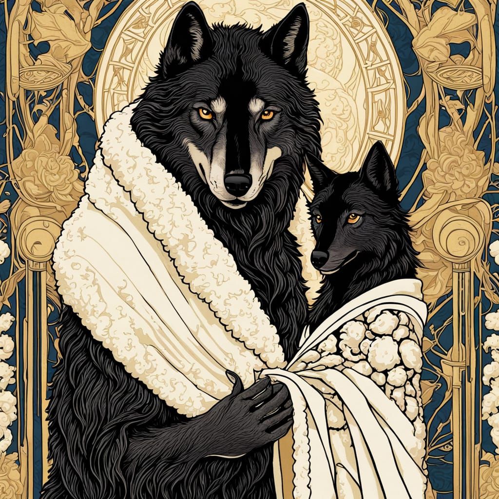 Wolf in Sheep's Clothing: Art Nouveau Illustration