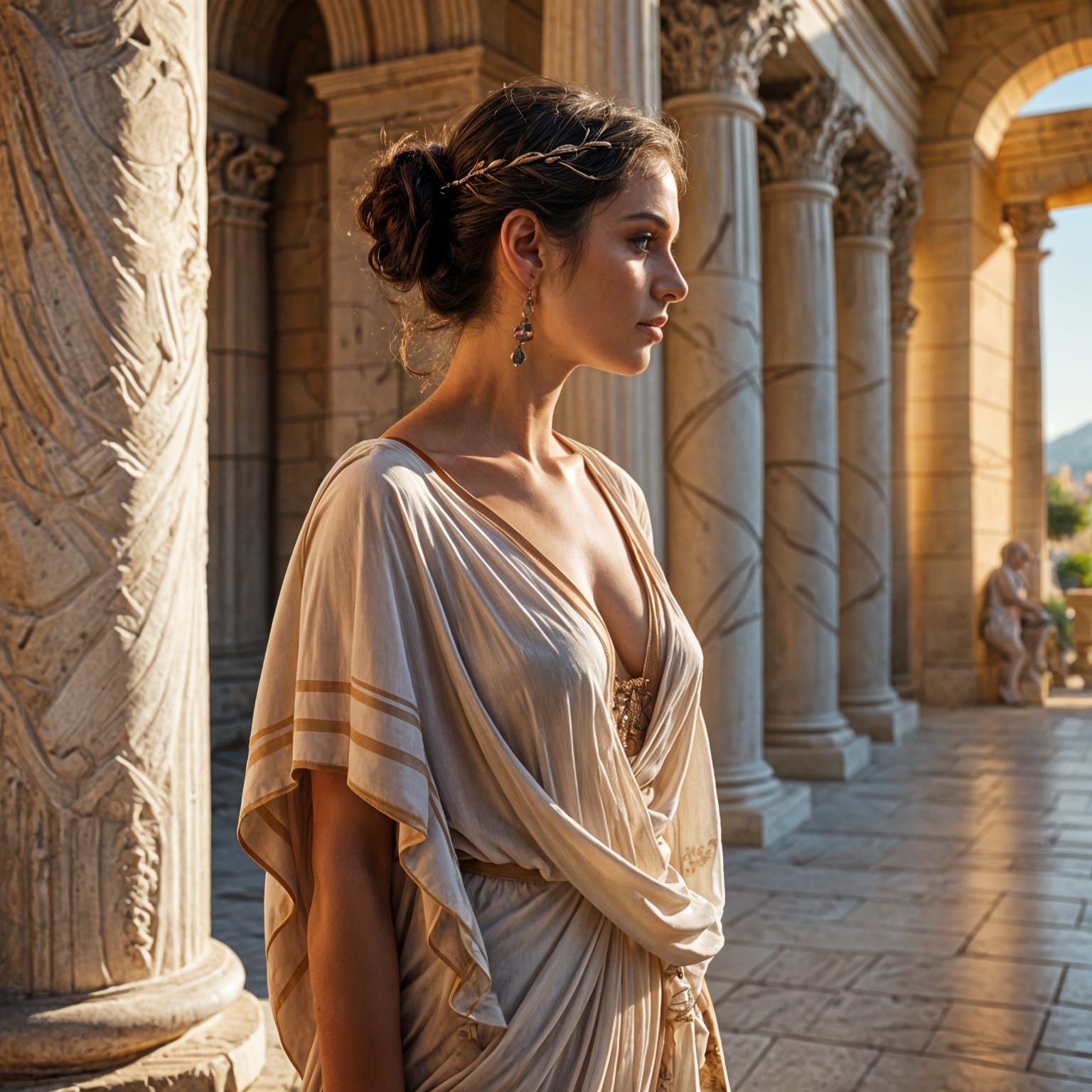 Woman Wearing Fashion Inspired by Classical Greece