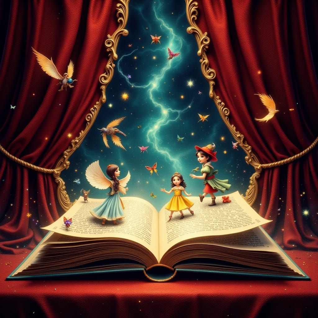 Whimsical Fantasy Book Scene in Tolkienesque Style