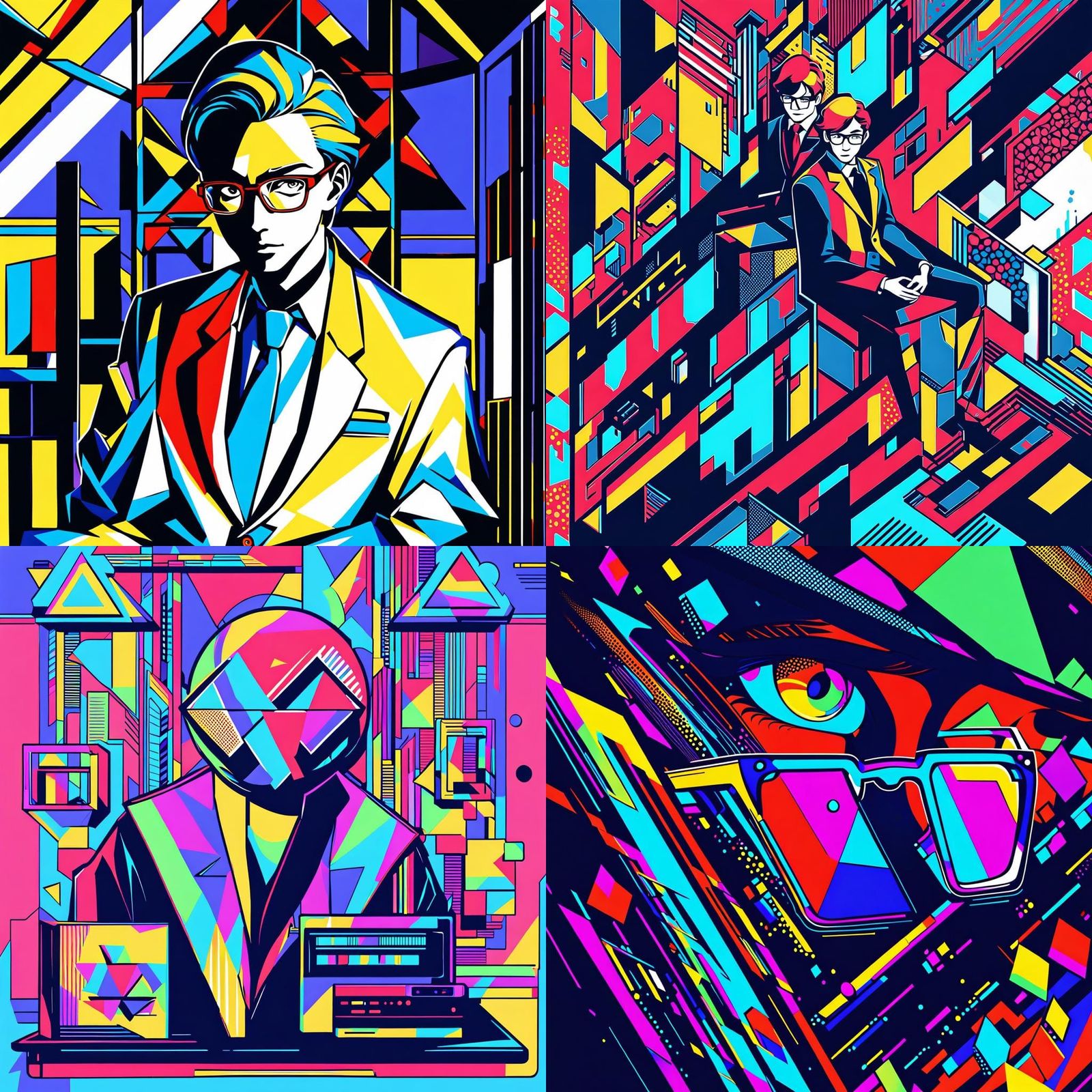 Focused Colleague: Pop Art Portrait in Bauhaus Style