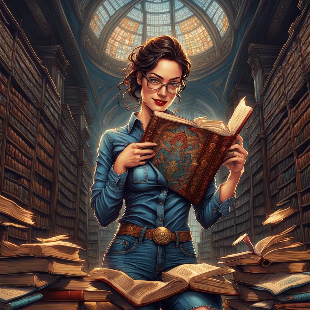 Happy Bookworm in Magical Library, Comic Art