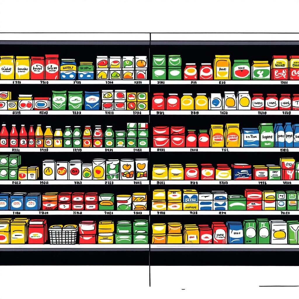 Supermarket Shelves Illustration in Minimalist Style