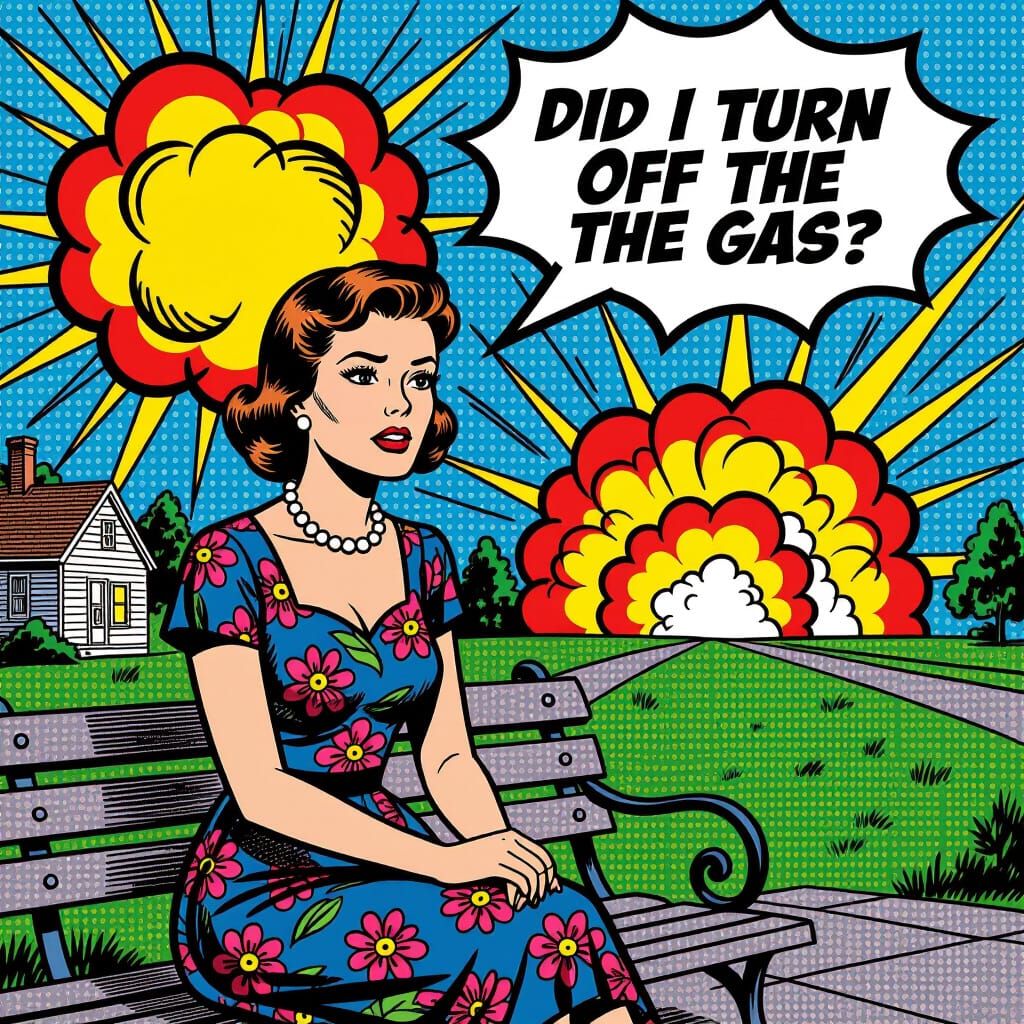 Pop Art Woman and Atomic Bomb Explosion