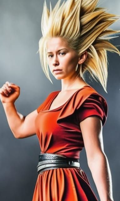 Photorealistic Super Saiyan Female in Live Action Combat