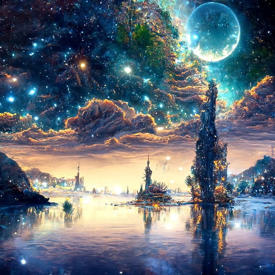 Cityscape Under Starry Night Sky in Digital Art