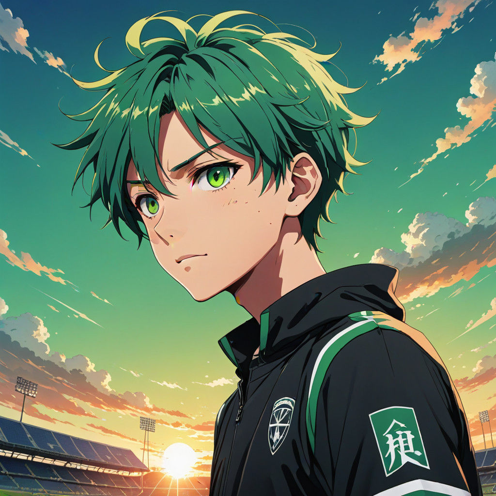 Manga-Style Young Athlete in Sunset