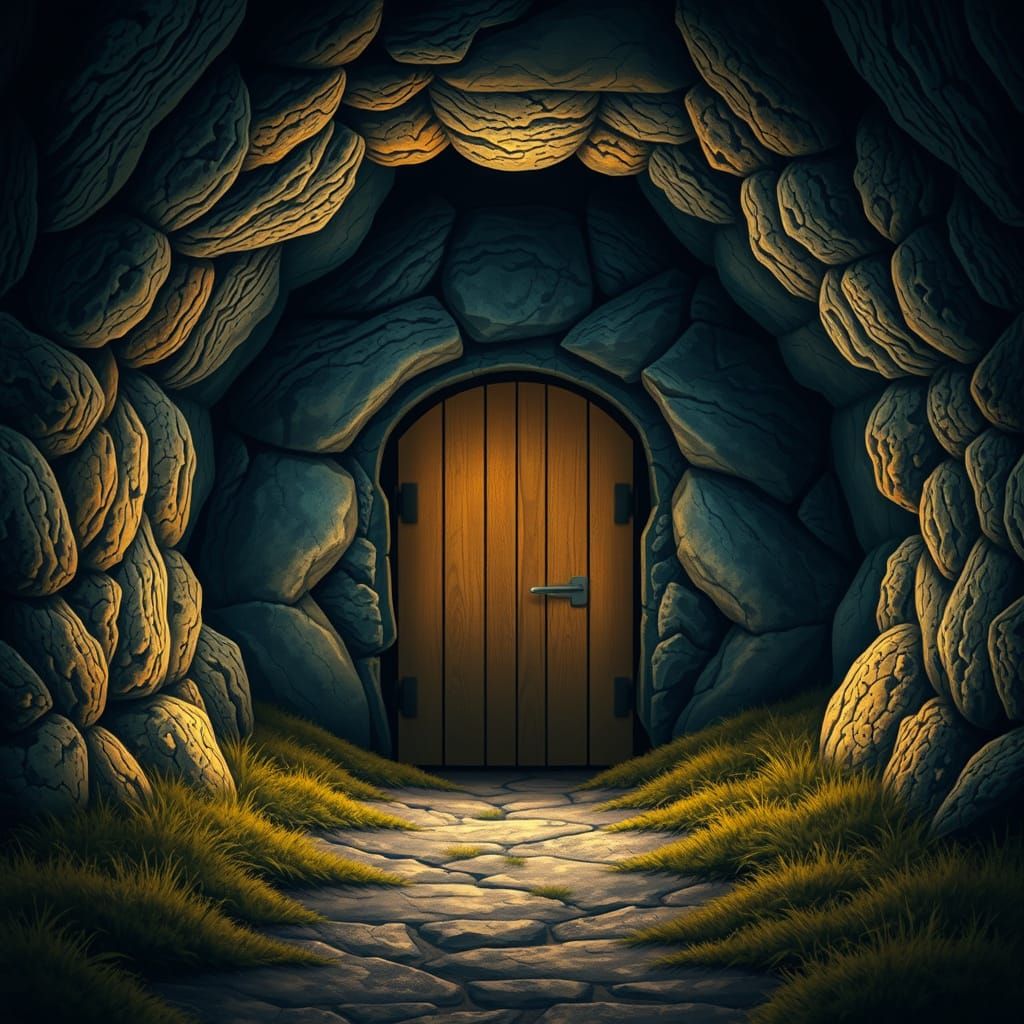 Torchlit Man Cave Interior, Deep Colors, Realistic Detail