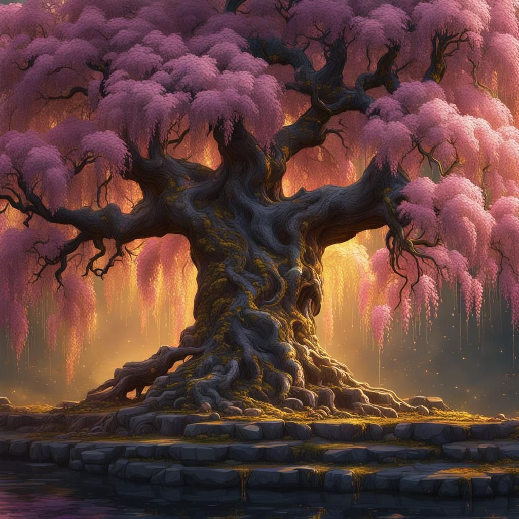 Weeping Cherry Tree with Gold Flecks: Speedpaint