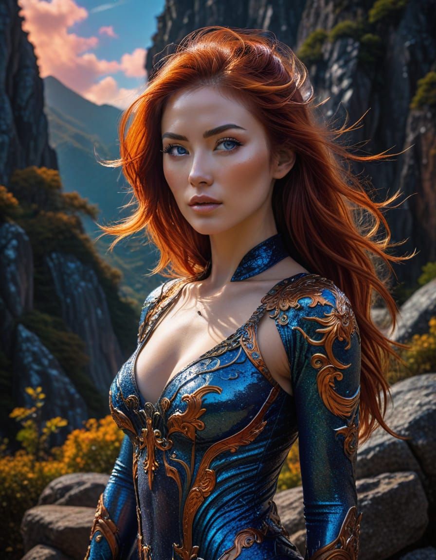 Chinese Woman with Blue Eyes in a Fantasy Landscape