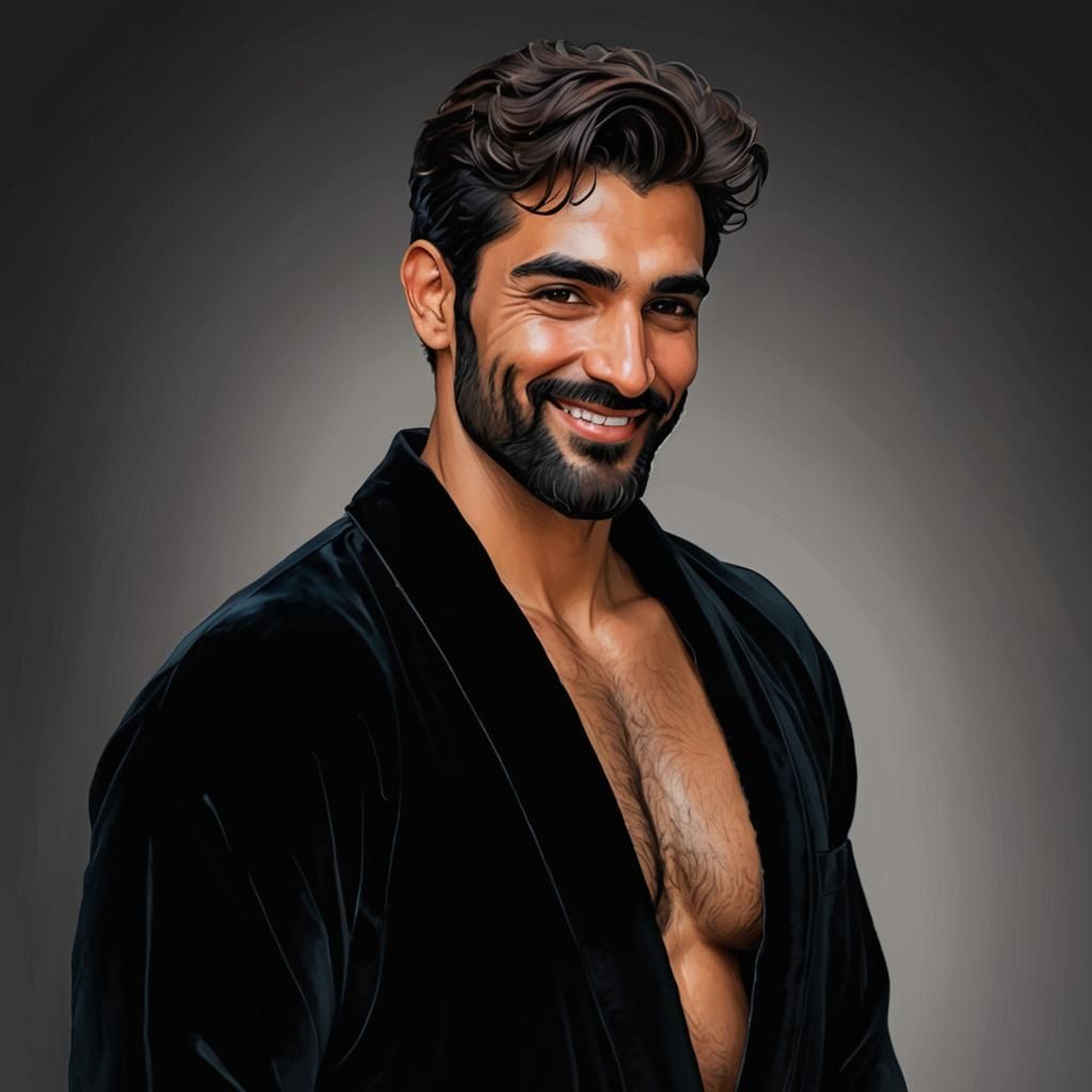 Hirsute Man in Black Velvet Robe, Art Nouveau Digital Art