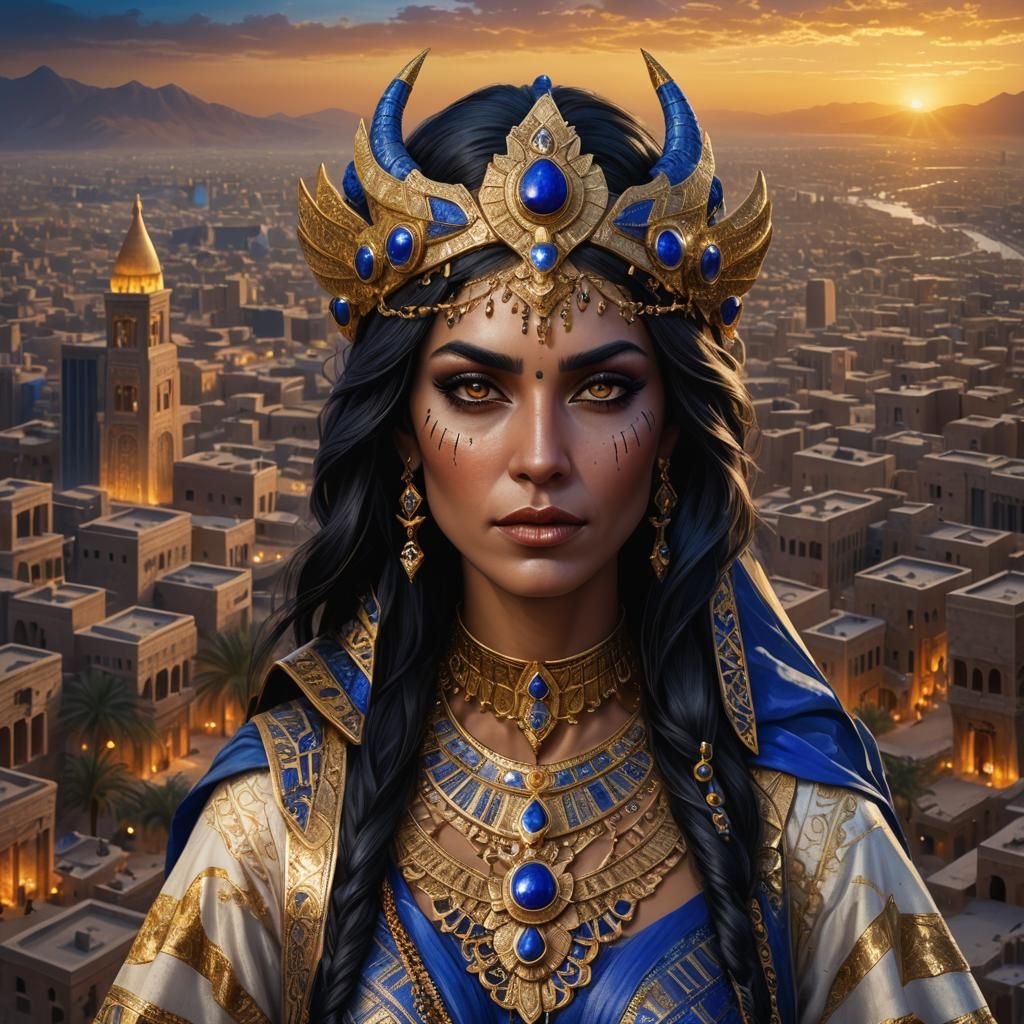 Ethereal Goddess Amid Baghdad's Golden Hour