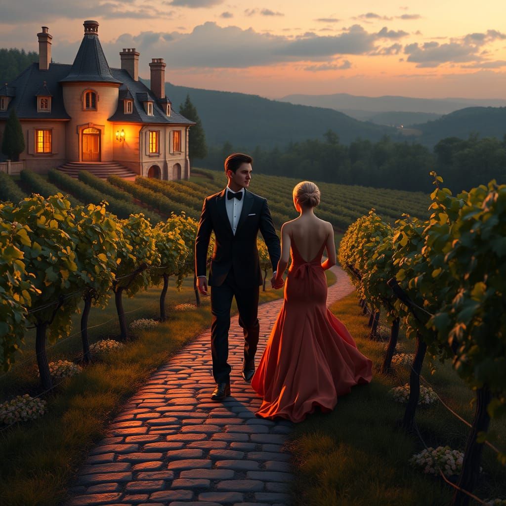 A Romantic French Château Stroll Under Golden Candlelight