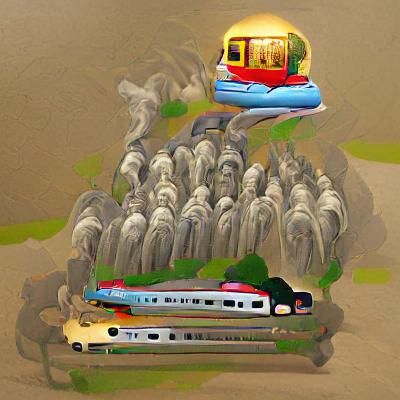 Surreal Dream Train in Fantasy Landscape