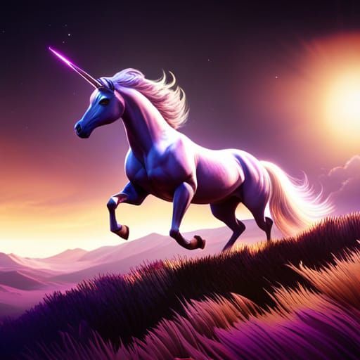Hyperrealistic Unicorn Galloping Through a Cosmic Sky