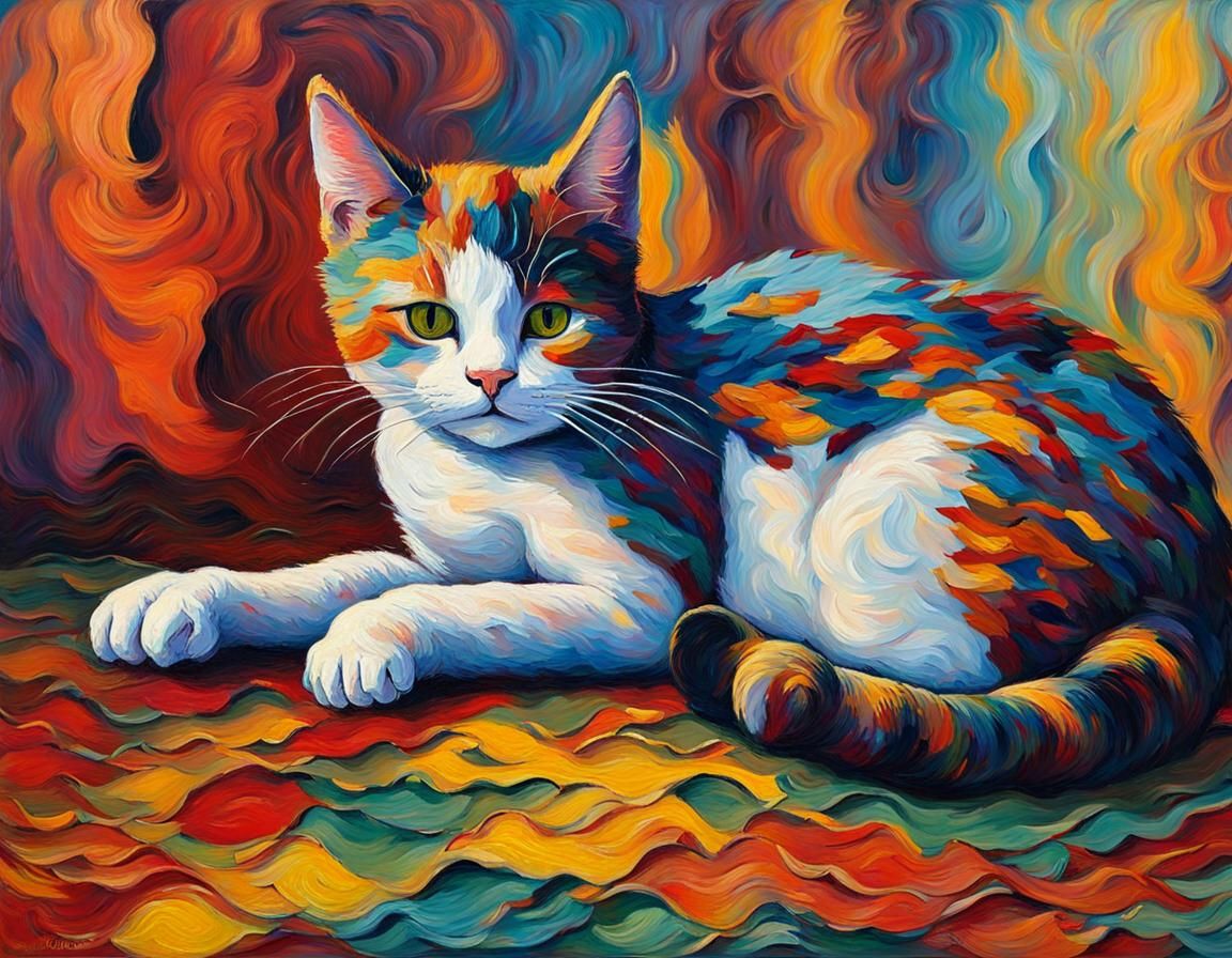 Cat and Fiddle: Expressionist Oil Painting