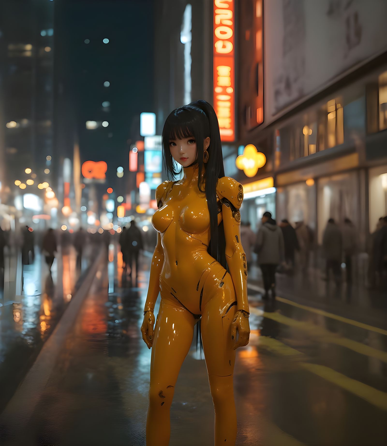 Eve from Stellar Blade in Cyberpunk Cityscape