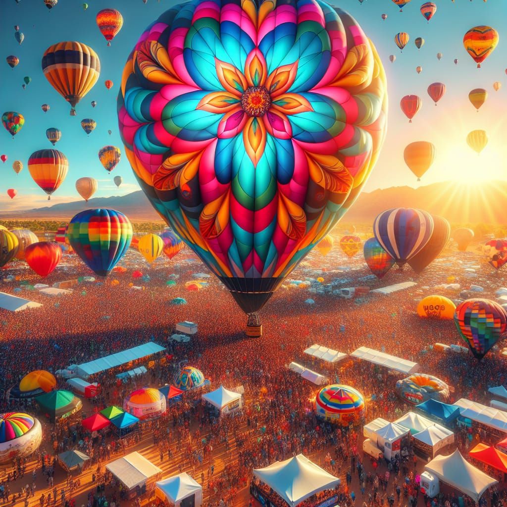 Colorful Hot Air Balloons at a Lively Festival