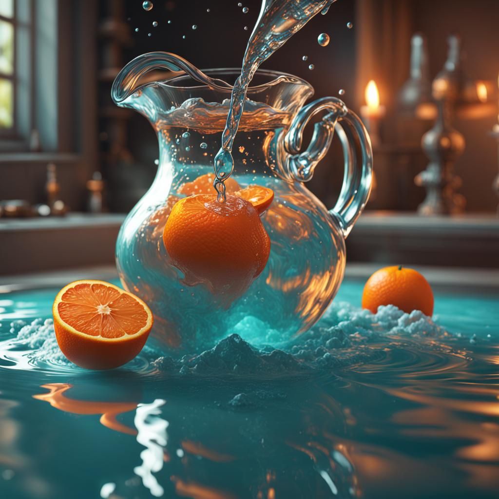 Jug Pouring Water: Hyperdetailed Concept Art