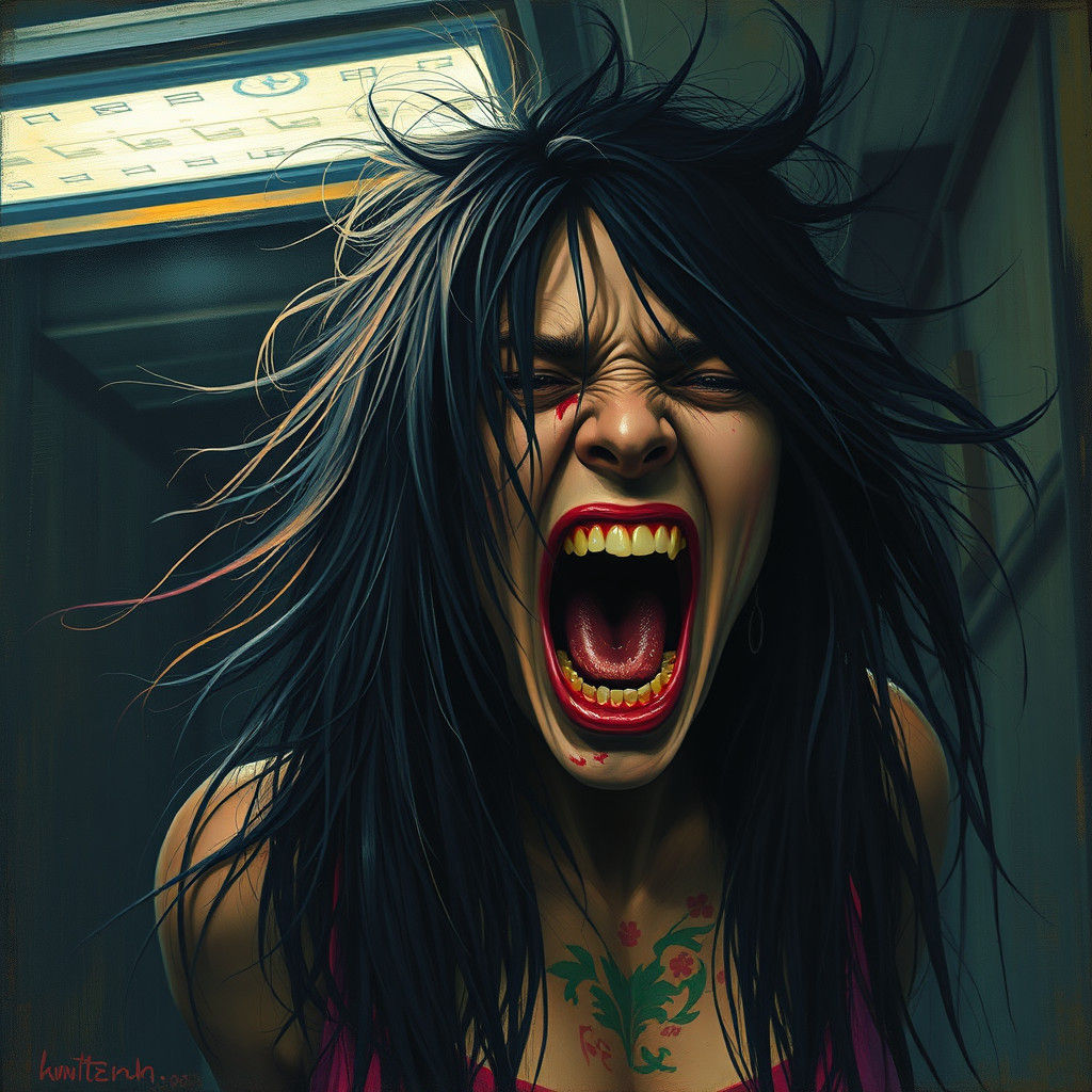 Screaming Woman: Surreal Anguish in Flickering Light