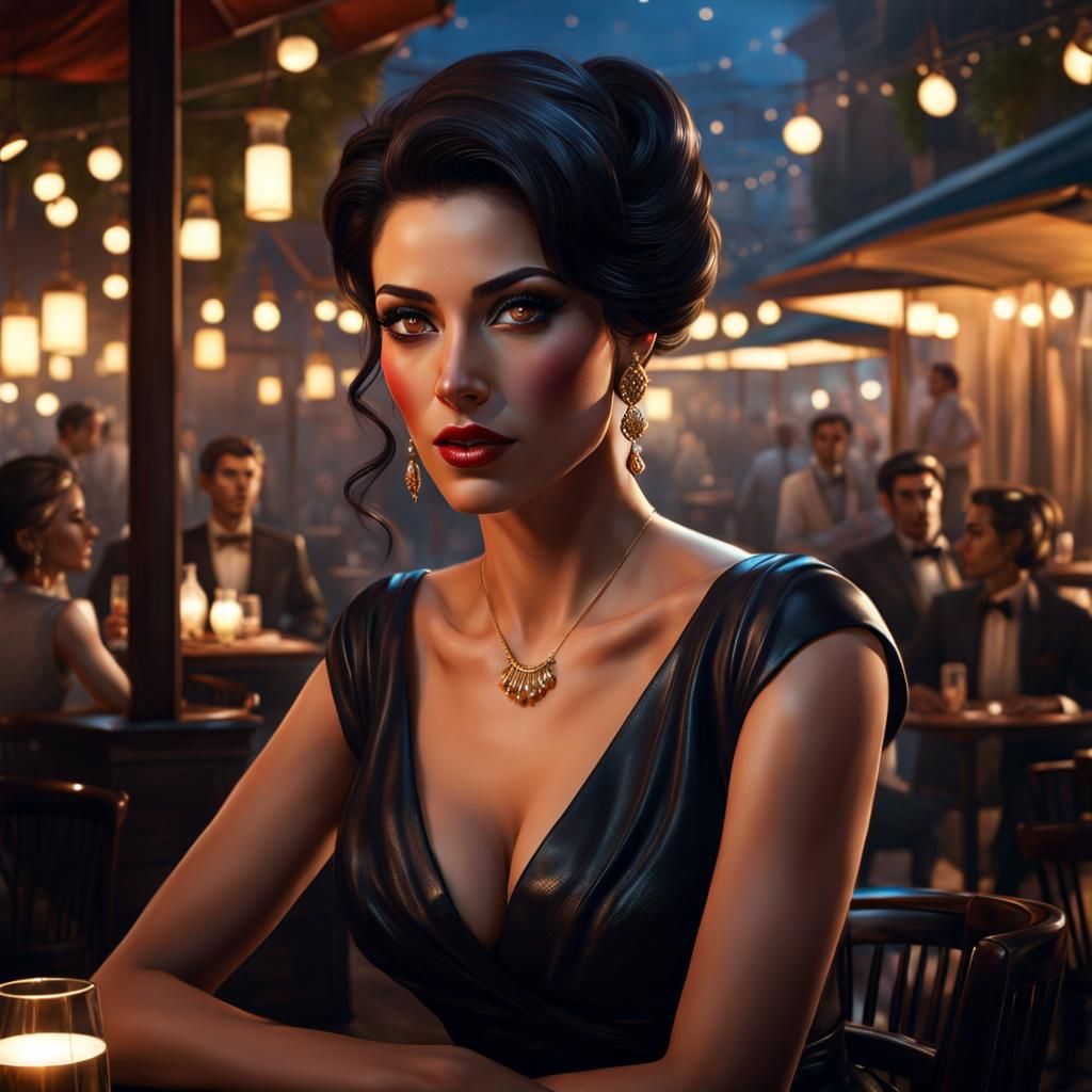 Beautiful Syrian Woman Portrait in 1950s Restaurant