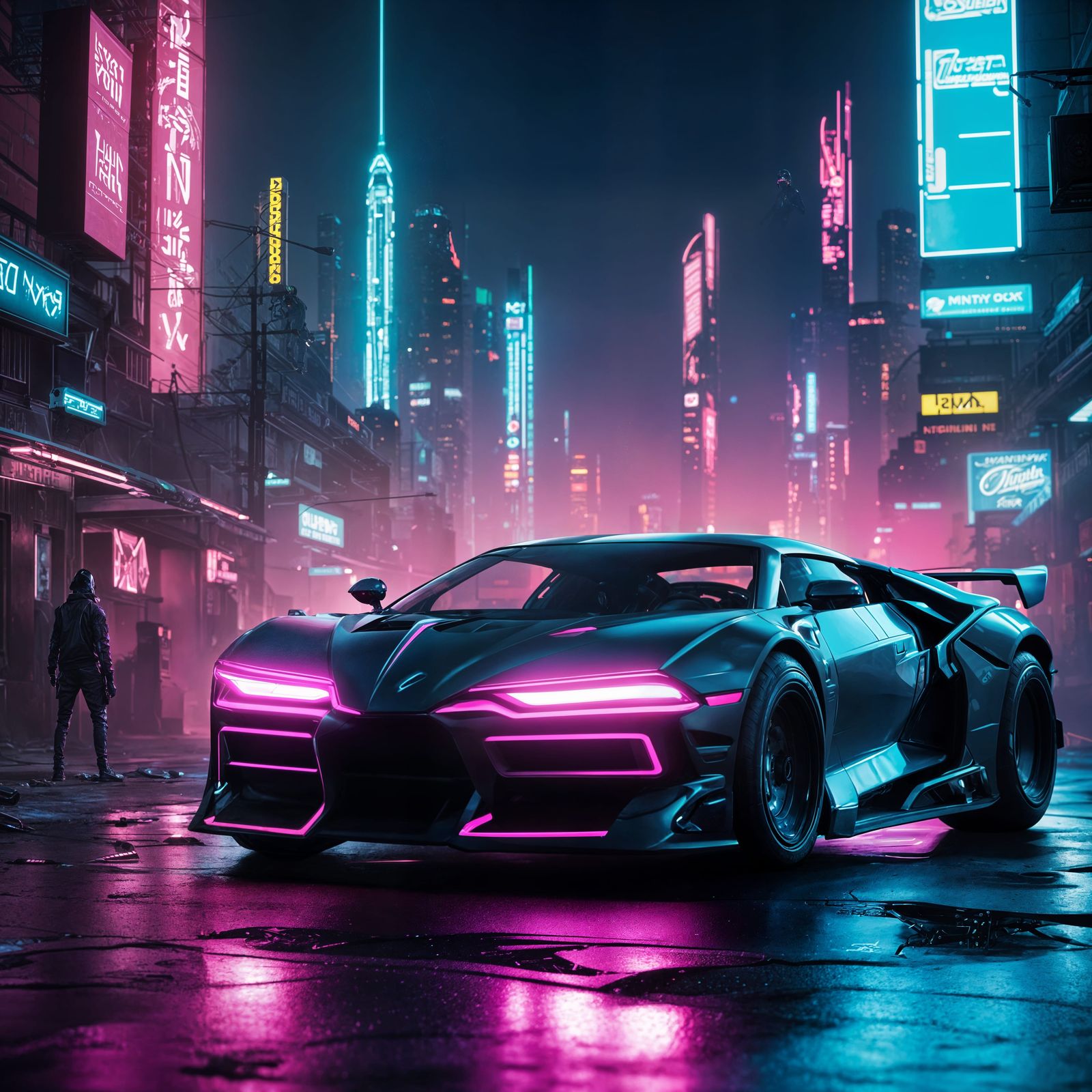 Cyberpunk Futuristic Sports Car Design with Neon Details