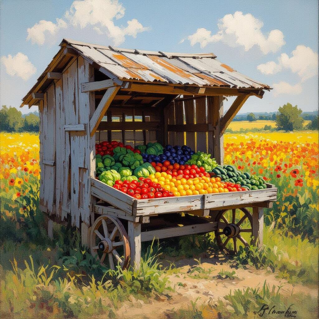 Rustic Farm Stand in Impressionist Style
