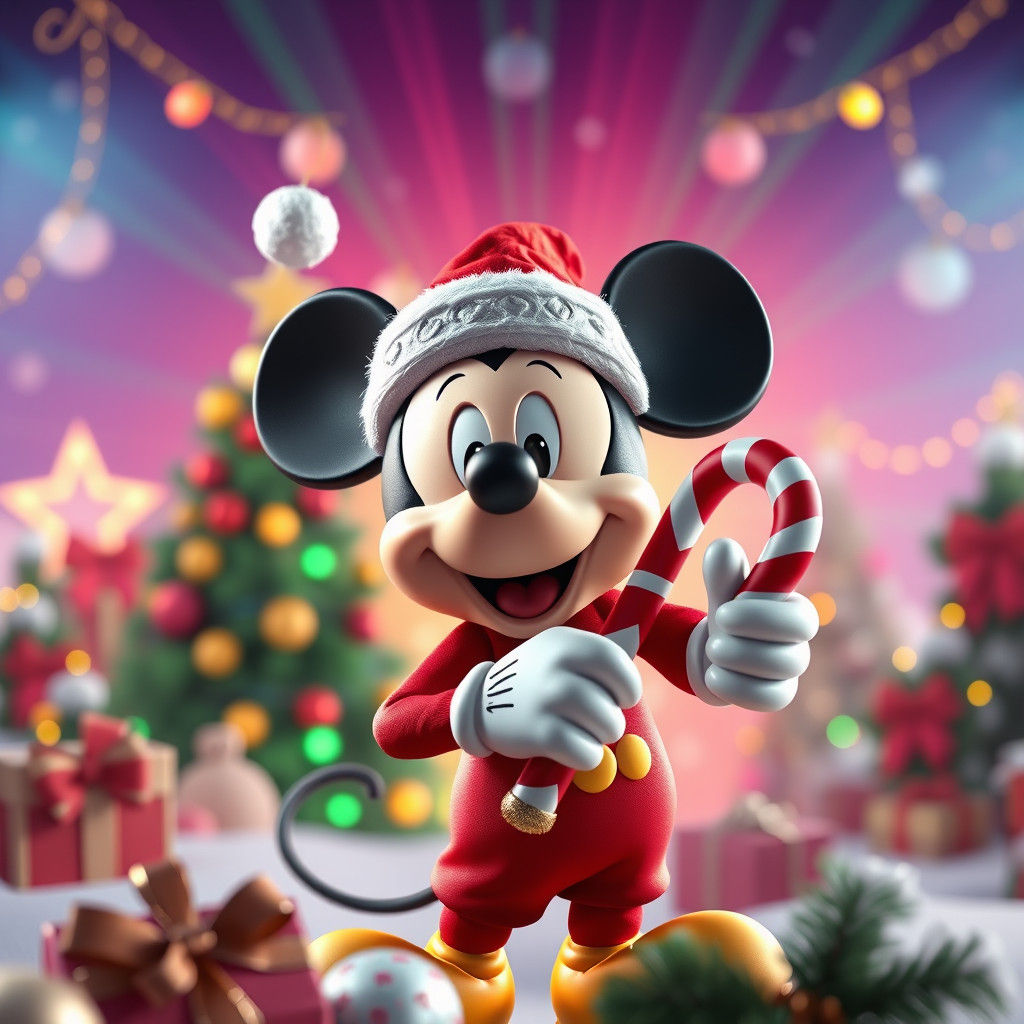 Mickey Mouse Celebrates Christmas in 3D Digital Art