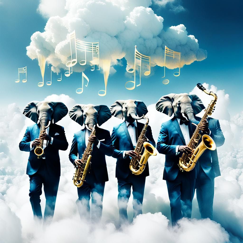 Elephants Play Jazz in Dreamy Double Exposure