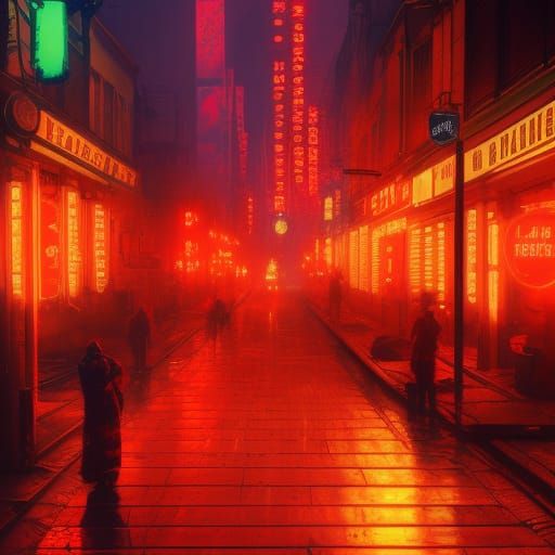 Neon Signs in Red Light District, Hyperdetailed Art