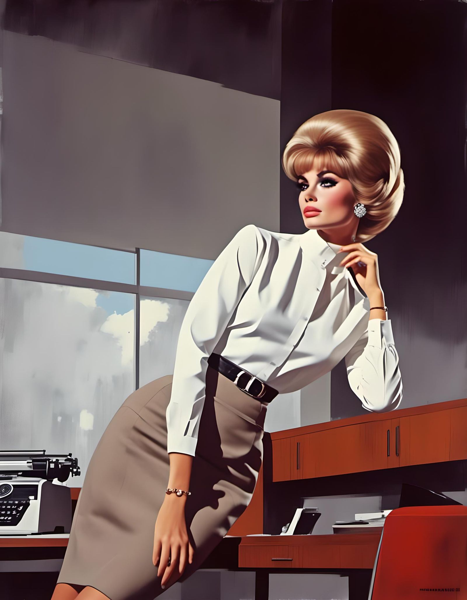 1960s Woman in Office with Space Age Style
