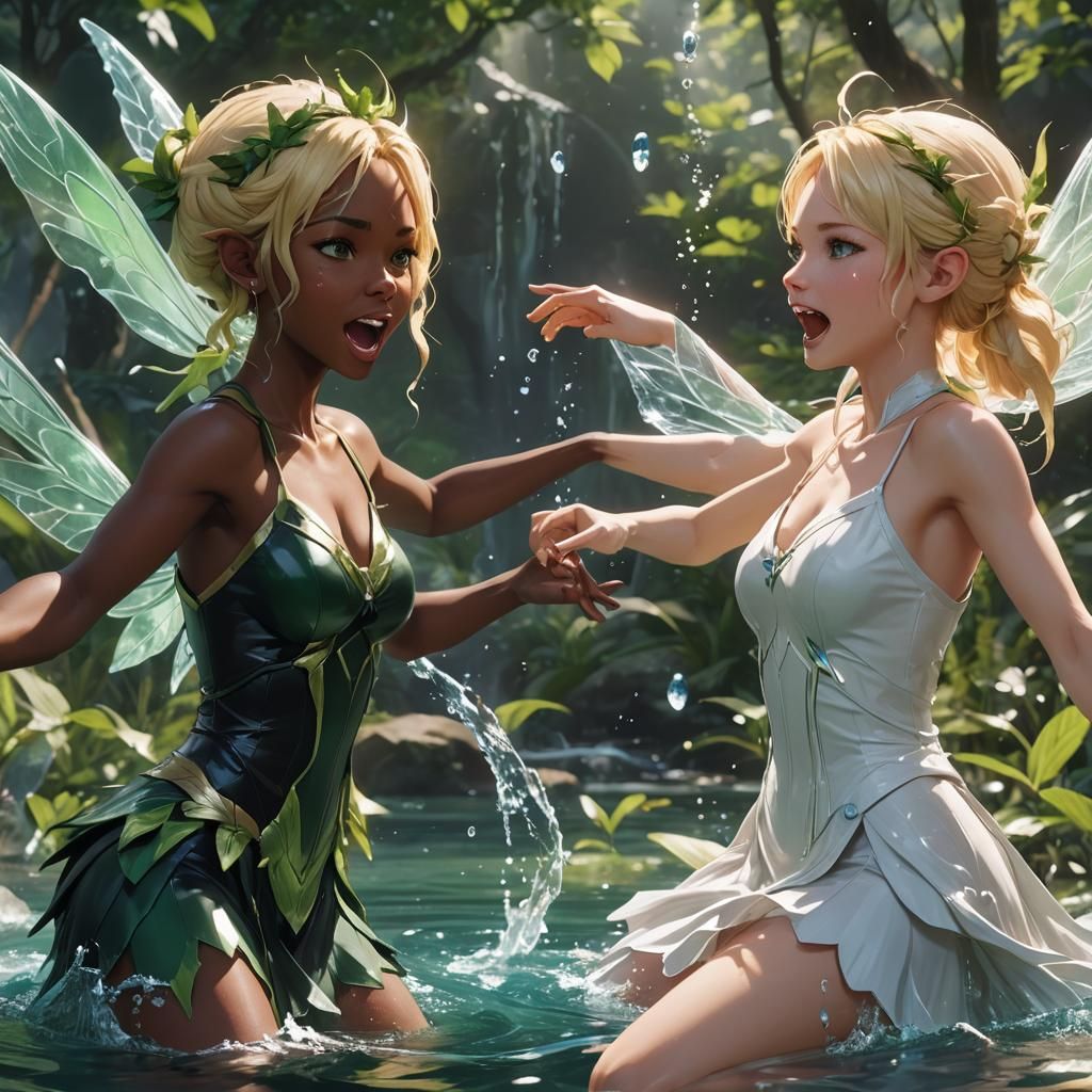 Earth Fairy Yelling at Water Fairy: Anime Art