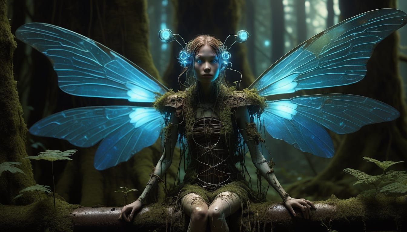 Biomechanical Fairy in Dystopian Forest
