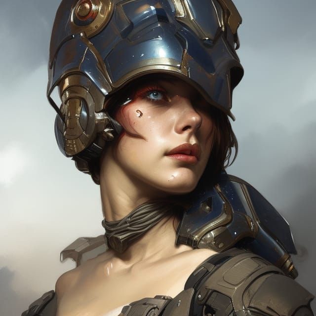 Apocalyptic Woman Soldier Portrait, Detailed Concept Art