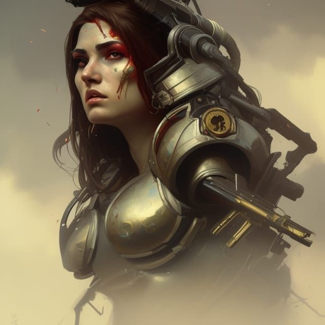 Apocalyptic Woman Soldier Portrait in Hyperdetailed Style