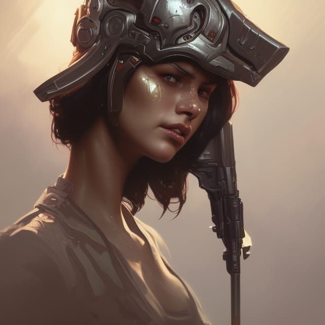 Apocalyptic Woman Soldier Portrait in Hyperdetailed Style