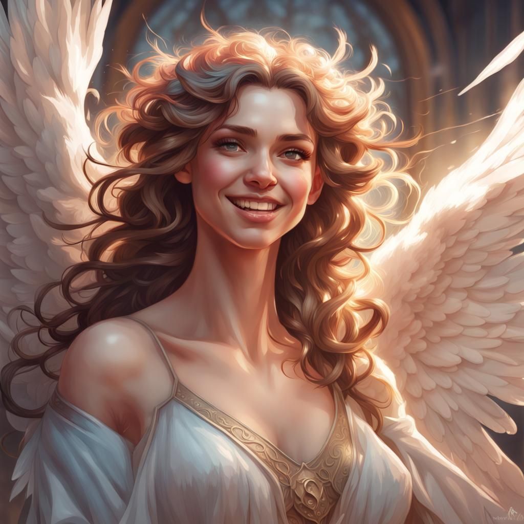 Smiling Angel Portrait in Art Nouveau Style