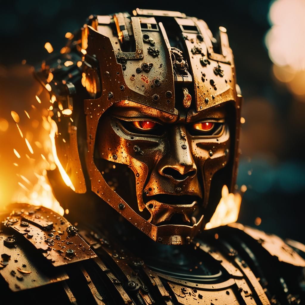 Epic Samurai Robot Close-up in Golden Hour