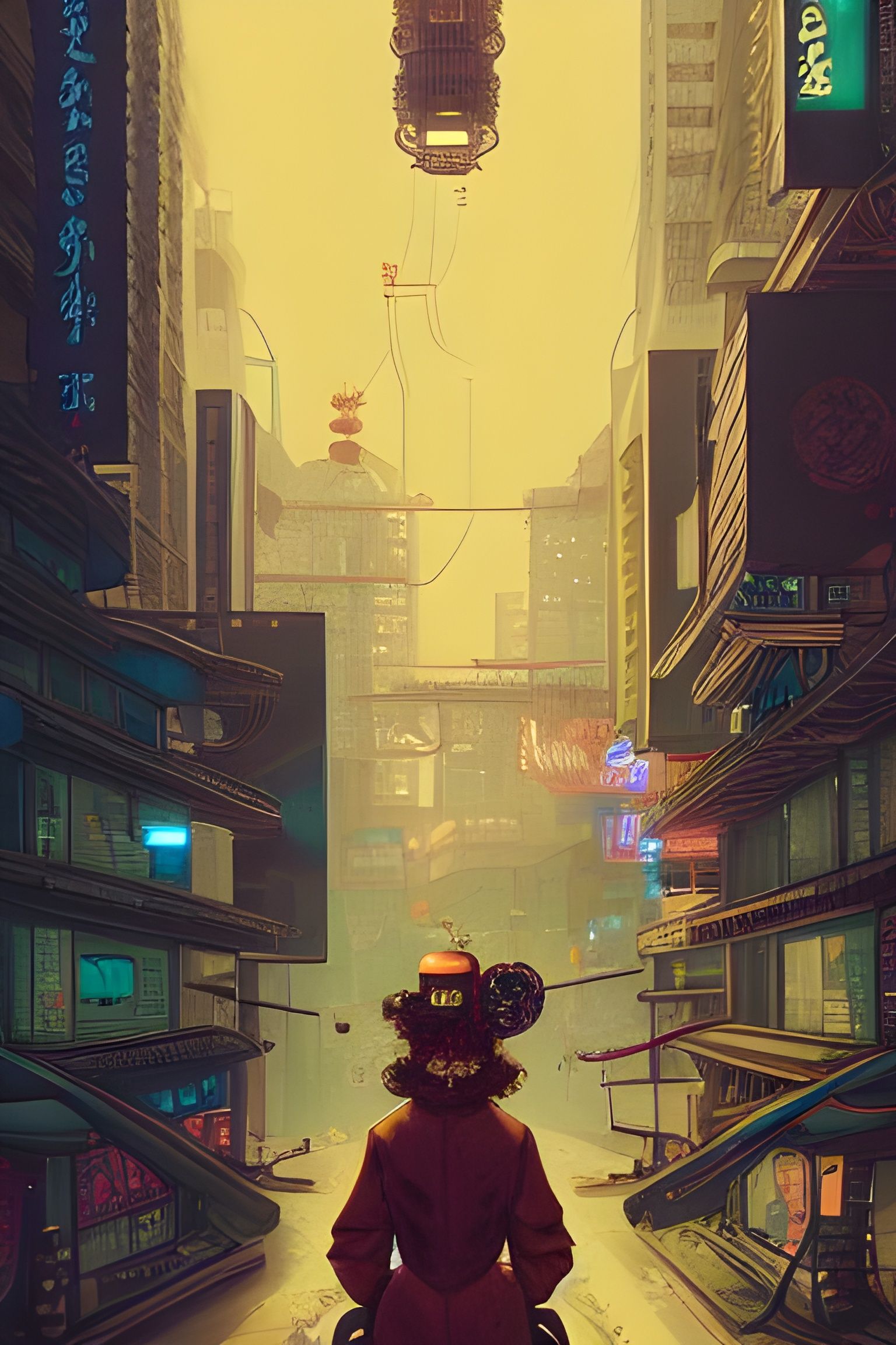 Steampunk Leela in Cyberpunk City, Digital Illustration