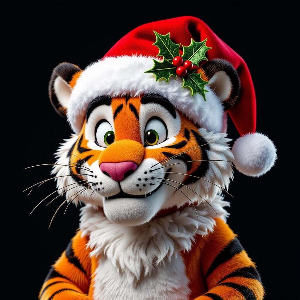 Tigger in 3D Silk Embroidery with Santa Hat