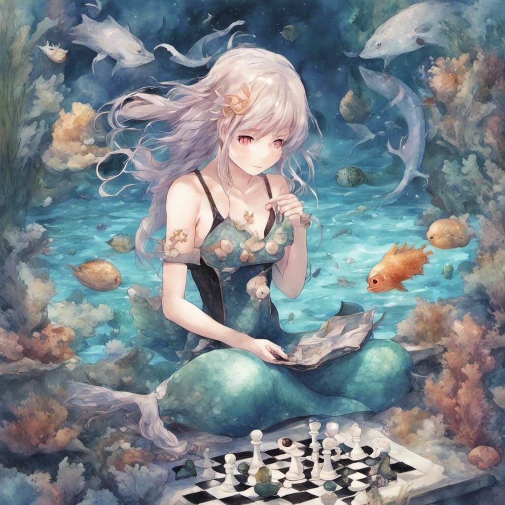 Mermaid Chess Game in Anime Style