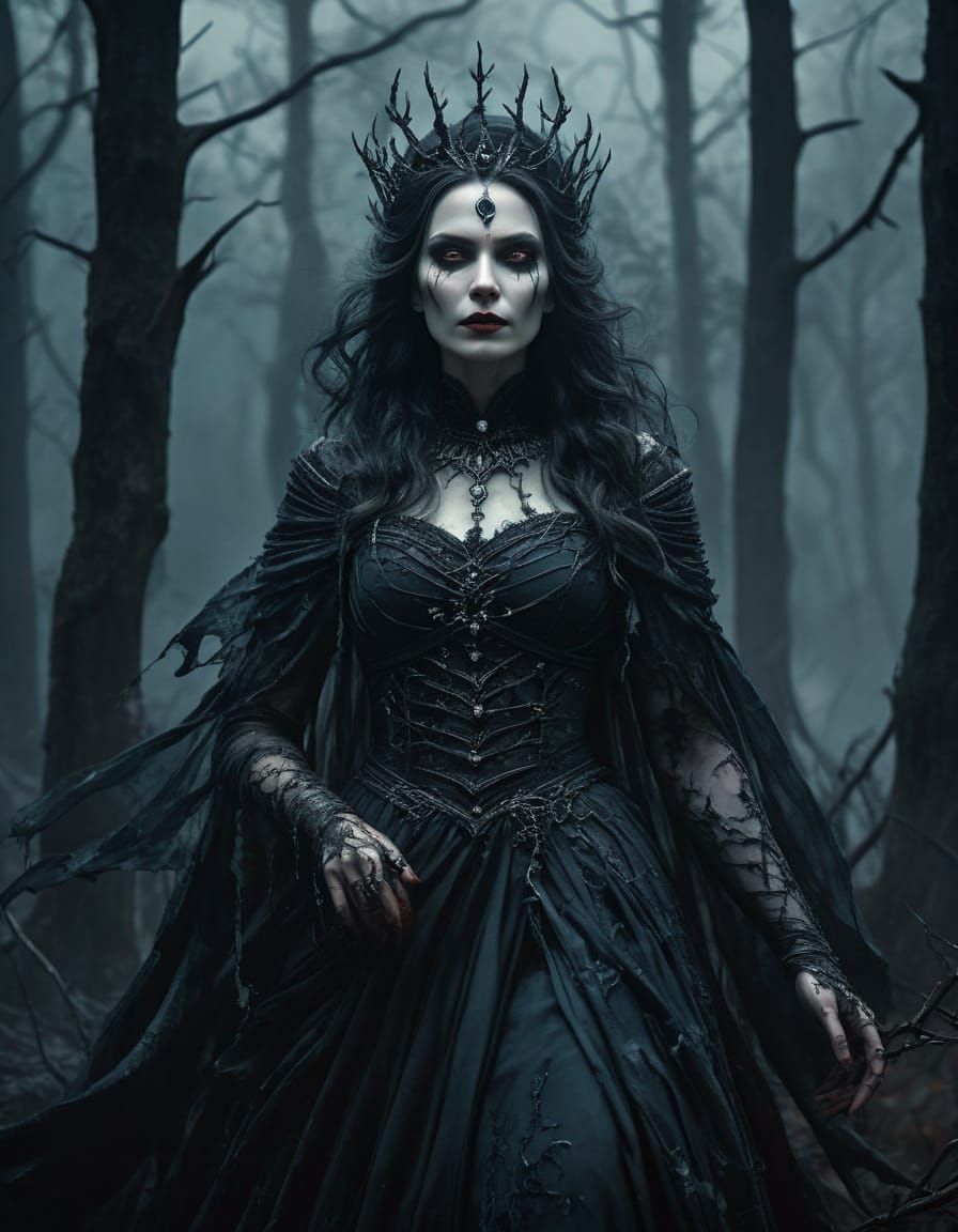 Gothic Empress in Haunted Forest, Dark Fantasy Portrait
